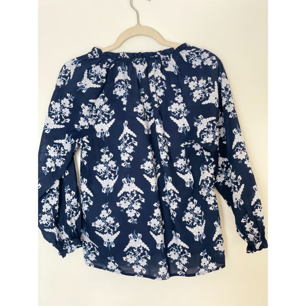 J. Crew Factory Navy Floral Long Sleeves Blouse Preppy top Size XS- Small A4 - Picture 2 of 11